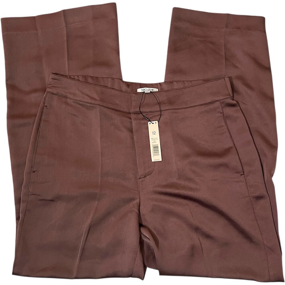 Nic + Zoe (12) Luxe Satin Wide Leg Pants - Cha Chai Relaxed Fit Lightweight